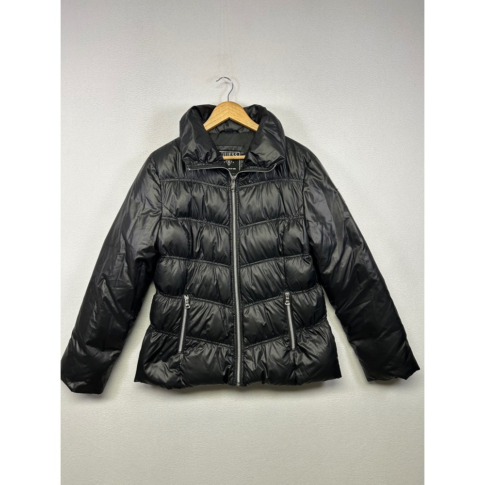 Puffer Winter Designer Guess Womens M Black Quilted Down Fill Jacket